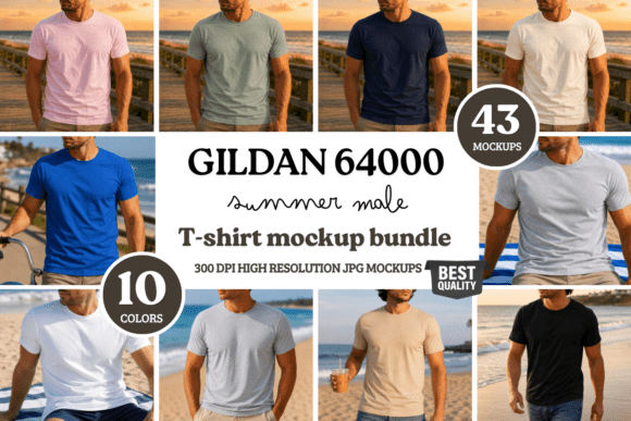 Download Gildan 64000 Summer Male T-Shirt Mockups - Summer Collection